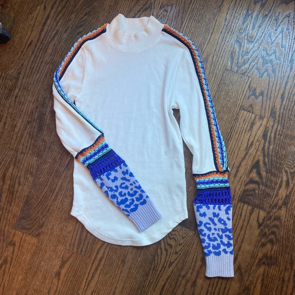 Free People Women Mock Neck Switch It Up Thermal Sweater, Ivory Medium - Picture 2 of 15